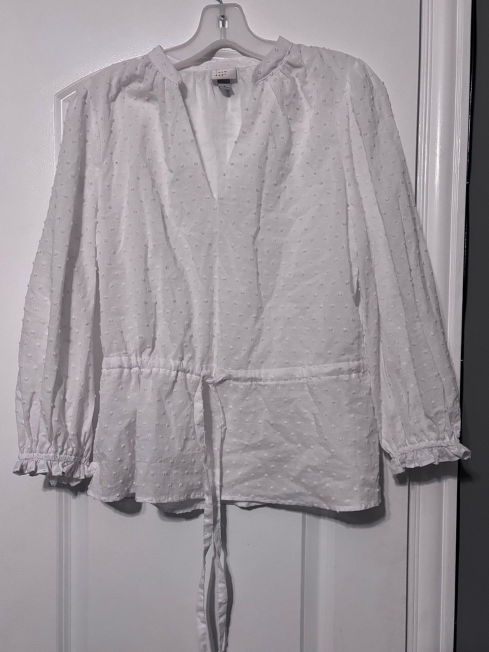 100% cotton a new day White Swiss-Dot Tie-Front Tunic Blouse size small